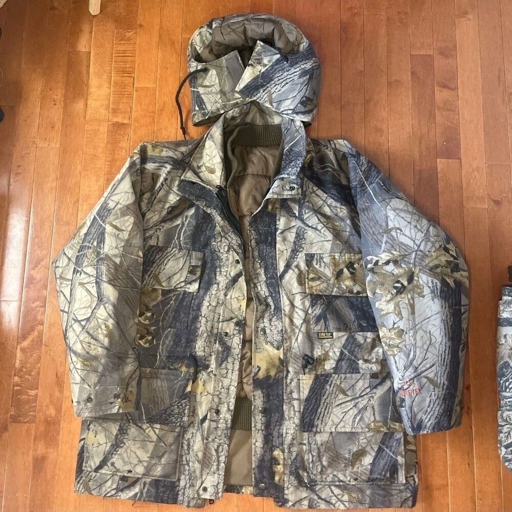 10X - GORE TEX RAINWEAR VIntage CAMOUFLAGE REALTREE Hooded 2XL Hunting Jacket
